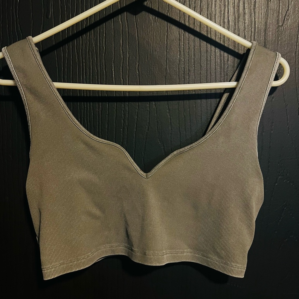 Ribbed V-Neck Crop Bralette - Washed Sage Gray - L
